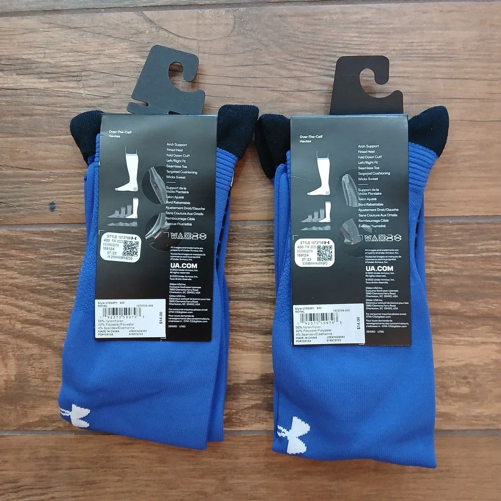 Under Armour UA Soccer Cushioned Over The Calf Socks Men's Size 7-8.5 Blue Lot 2